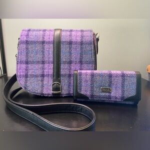 SOLD ~NWOT Glen Appin Scotland Harris Tweed Wool Purple Plaid Crossbody & Wallet